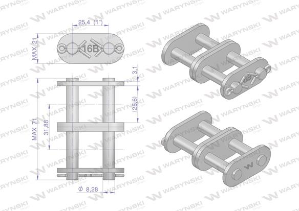 Zamek łańcucha prosta płytka Z16B-2 (R2 1) Waryński ( sprzedawane po 5 )