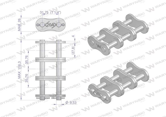 Zamek łańcucha wzmocnionego Z20A-3 ANSI A 100 (R3 1.1/4) Waryński ( sprzedawane po 3 )