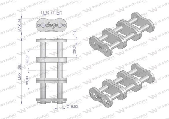 Zamek łańcucha przemysłowego Z20AH-3 ANSI A 100H (R3 1.1/4) Waryński ( sprzedawane po 3 )