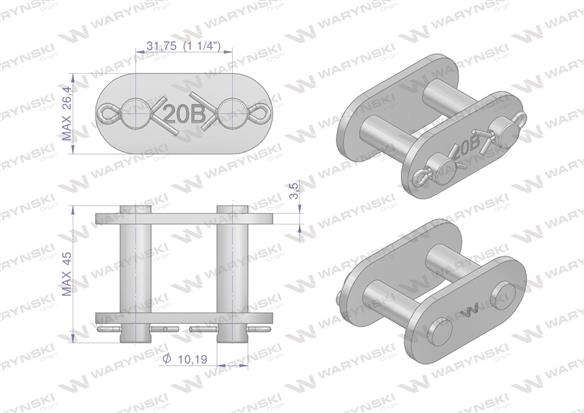Zamek łańcucha prosta płytka Z20B-1 (R1 1.1/4) Waryński ( sprzedawane po 5 )
