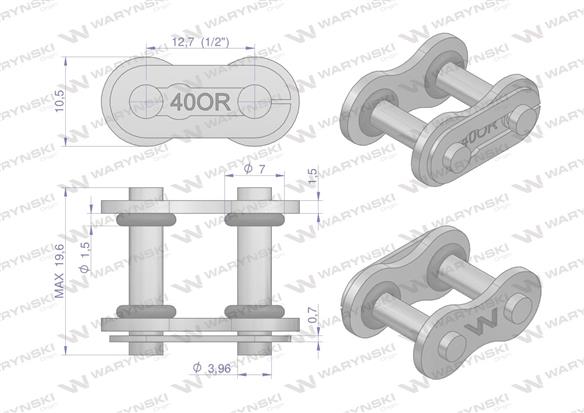 Zamek łańcucha z oringiem ANSI A 40 (R1 1/2) Waryński ( sprzedawane po 5 )