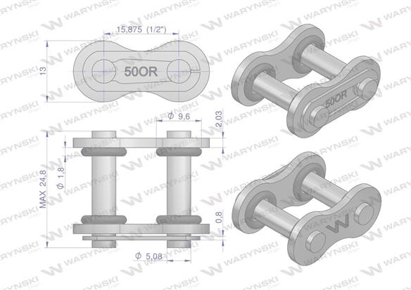 Zamek łańcucha z oringiem ANSI A 50 (R1 5/8) Waryński ( sprzedawane po 5 )