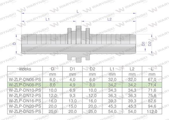 Zakucie hydrauliczne Łącznik węży DN08 PREMIUM Waryński ( sprzedawane po 10 )