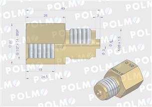 Złączka manometryczna gwint zewnętrzny M20x1.5 x gwint wewnętrzny G1/2" (mosiądz) POLMO