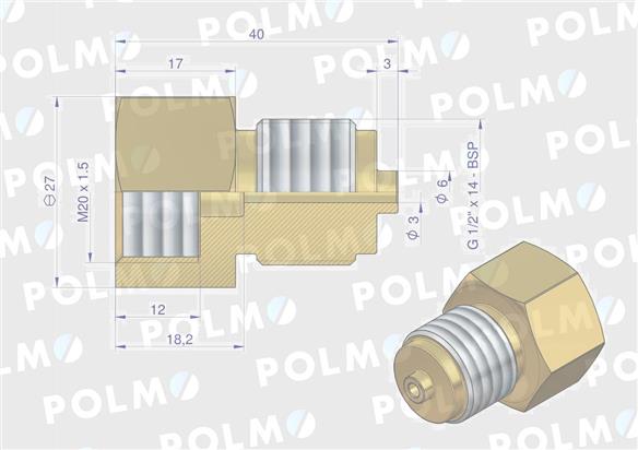 Złączka manometryczna gwint zewnętrzny G1/2" x gwint wewnętrzny M20x1.5 (mosiądz) POLMO