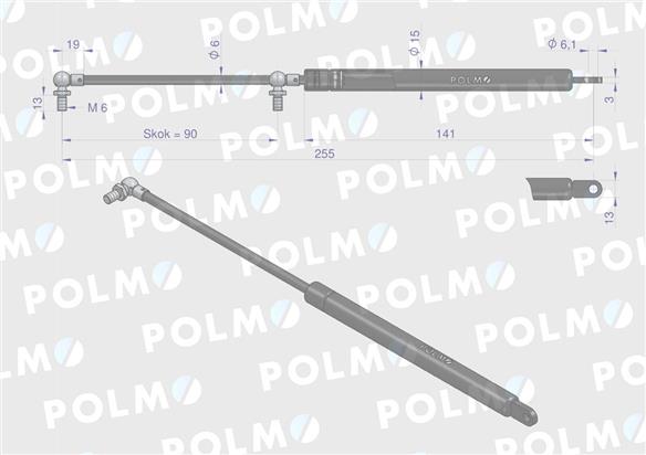 Siłownik szyba tylna, Szyberdach L max. 255mm 4316668P DEUTZ POLMO