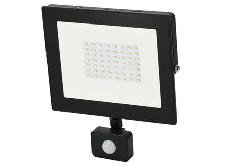 Naświetlacz. Lampa LED SMD 230V 50W 6500K 4320LM IP65 CZARNY Z CZUJNIKIEM RUCHU