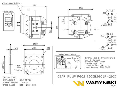 Pompa hydrauliczna P-029C P6C2113C5B26C P2C2113C5B26C Waryński