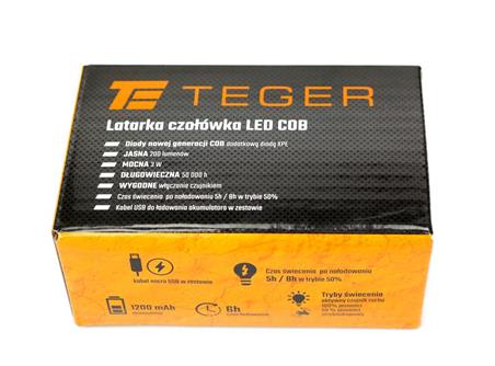 Latarka czołówka LED COB 200 Lm z czujnikiem ruchu USB Teger
