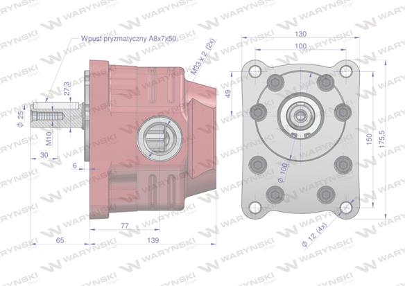 Pompa hydrauliczna zębata do Cyklop PZS-KZ-50P (obroty prawe) 20Mpa w korpusie żeliwnym Waryński