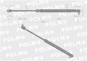 Siłownik szyby tylnej L max. 485,5mm 47108190P NEW HOLLAND STEYR POLMO