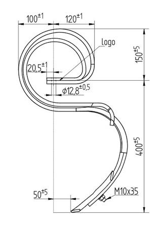 Ząb sprężynowy z redliczką 550mm 32x10 1417/00-004/0 AGREGATU WZMOCNIONY 141700004/0