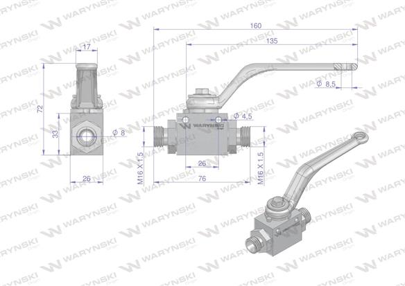 Zawór kulowy hydrauliczny 2-drogowy 2/2 M16x1.5 10L z otworami mocującymi 500 bar Waryński