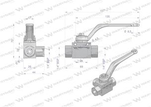 Zawór kulowy hydrauliczny 3-drogowy 3/2 - 1/4"BSP z otworami mocującymi 500 bar Waryński