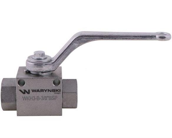 Zawór kulowy hydrauliczny 3-drogowy 3/2 - 3/8"BSP z otworami mocującymi 500 bar Waryński