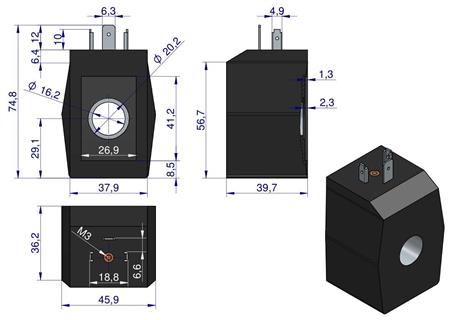 Cewka elektrozaworu 16mm 30W 12V DC-156248