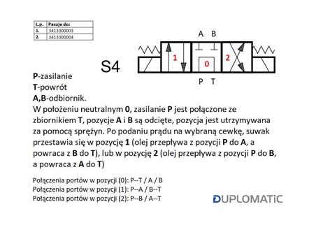 Rozdzielacz (elektrozawór NG 10) suwak "n" DL5-S4/10N-D12K1 12VDC (cewka x 2) Compact 320bar. 125l/min Duplomatic