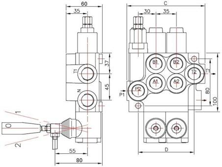 Rozdzielacz hydrauliczny dwusekcyjny (2) 40L