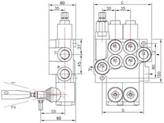 Rozdzielacz hydrauliczny dwusekcyjny (2) 40L sterowany joystickiem (na linki)