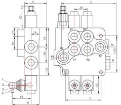 Rozdzielacz hydrauliczny trzysekcyjny (3) 80L