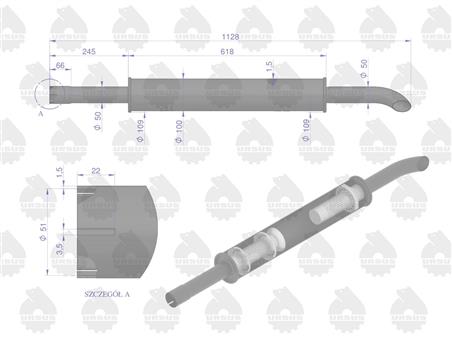 Tłumik 1128mm 3029104M1 4.8kg MF3 C-3603P ORYGINAŁ URSUS