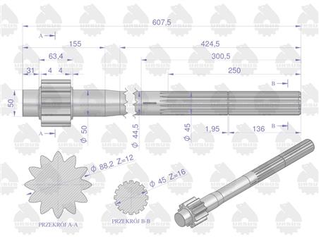 Półoś st. typ 12 zębów C-360 ORYGINAŁ URSUS