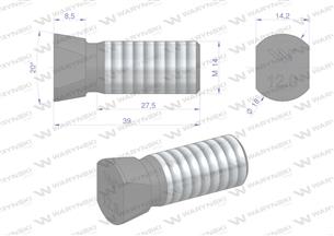 Śruba kpl. płużna oval z dwóch stron ścięta M14x39 mm kl.12.9 zastosowanie Vogel & Noot Waryński M14X39OV2VN ( sprzedawane po 25