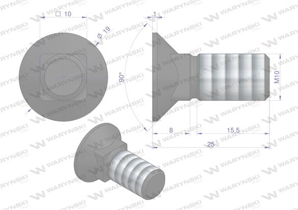 Śruba kpl. płużna podsadzana D 608 M10x25 mm kl.10.9 Waryński ( sprzedawane po 25 )