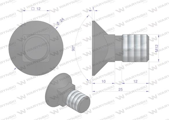 Śruba kpl. płużna podsadzana D 608 M12x25 mm kl.10.9 Waryński ( sprzedawane po 25 )