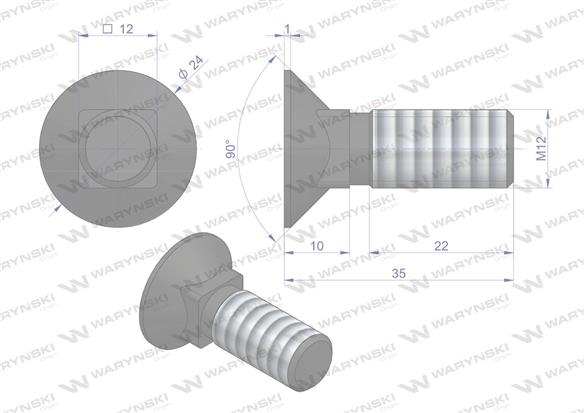 Śruba kpl. płużna podsadzana D 608 M12x35 mm kl.10.9 Waryński ( sprzedawane po 25 )