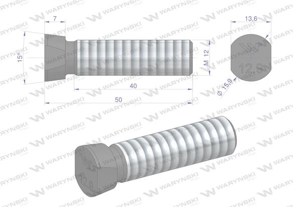 Śruba kpl. płużna oval z dwóch stron ścięta M12x50 mm kl.12.9 zastosowanie Kverneland Waryński M12X50OV2KV ( sprzedawane po 25 )