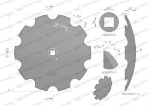 Talerz uzębiony Z-10 fi 610 otwór 35x35 grubość 6 mm stal borowa WARYŃSKI R