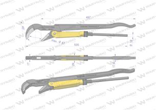 Szczypce nastawne szwedzkie do rur szczęki typ 45° o rozstawie max 67mm długośc 535mm Waryński