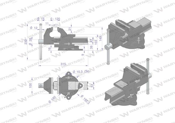 Imadło ślusarskie z żeliwa sferoidalnego obrotowe 100 mm Waryński