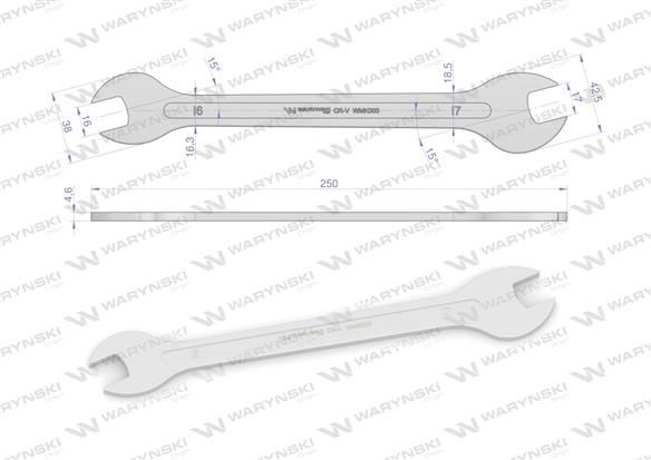 Klucz ultra płaski 16 x 17 mm, CrV Waryński