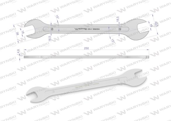 Klucz ultra płaski 18 x 19 mm, CrV Waryński