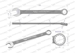 Klucz płasko-oczkowy 22 mm. CrV standard ASME B107-2010 Waryński