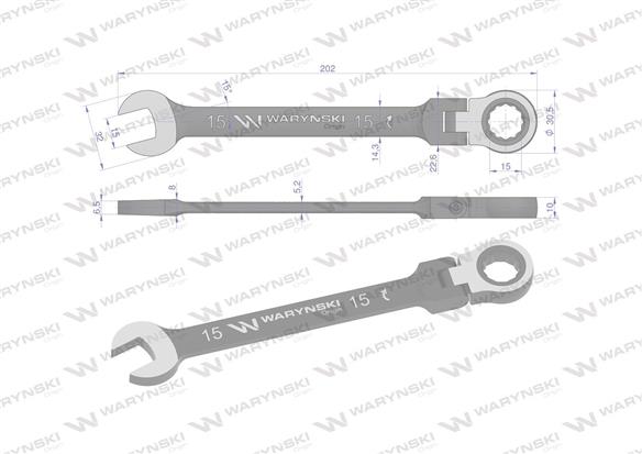 Klucz płasko-oczkowy 15 mm z grzechotką 72 zęby i przegubem Waryński