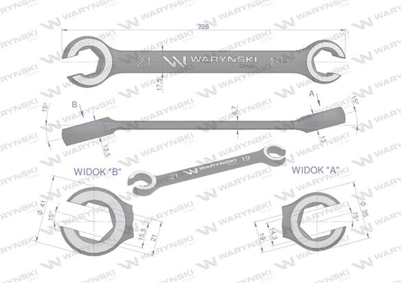 Klucz płasko oczkowy otwarty 21 x 19 Waryński