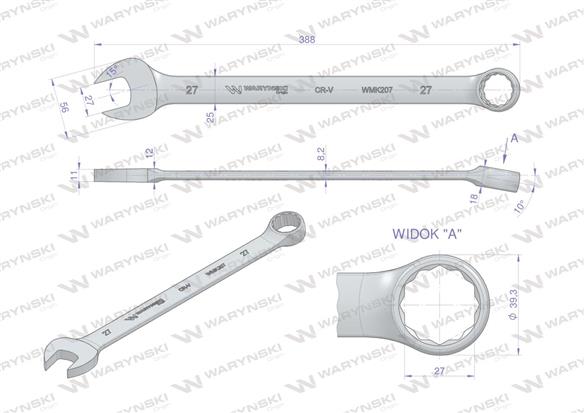 Klucz płaskooczkowy extra długi 27mm dł 388mm standard ASME B107.9M Waryński