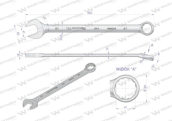 Klucz płaskooczkowy extra długi 41mm dł 550mm standard ASME B107.9M Waryński