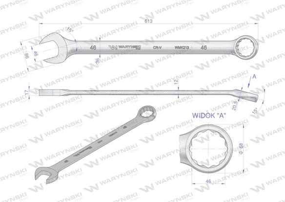 Klucz płaskooczkowy extra długi 46mm dł 613mm standard ASME B107.9M Waryński