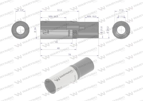 Nasadka sześciokątna 1/2". 17 mm. długa. CrV50BV30. DIN 3124. Waryński