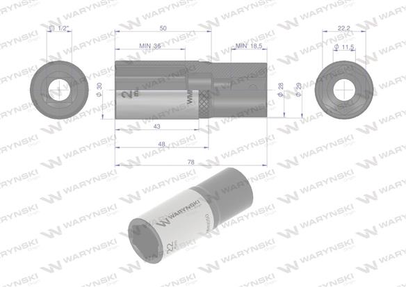 Nasadka sześciokątna 1/2". 22 mm. długa. CrV50BV30. DIN 3124. Waryński