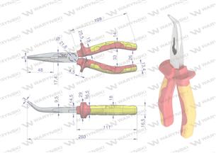 Szczypce izolowane, wydłużone wygięte 200 mm. VDE. Waryński