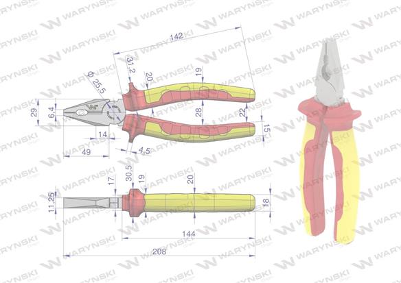Szczypce izolowane, uniwersalne 200 mm. VDE. Waryński