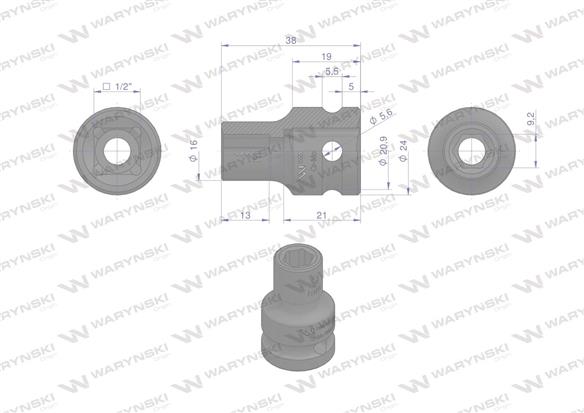 Nasadka udarowa sześciokątna 1/2". 9 mm. CrMo. DIN 3129. Waryński