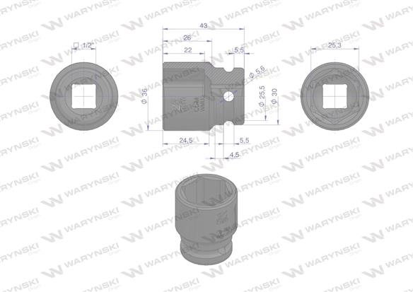 Nasadka udarowa sześciokątna 1/2". 25 mm. CrMo. DIN 3129. Waryński