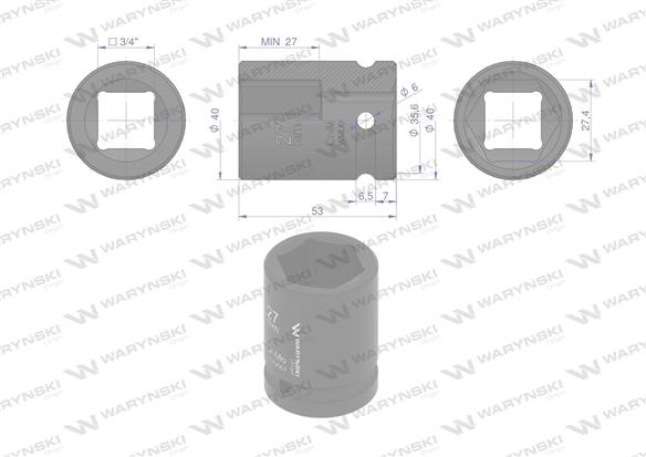 Nasadka udarowa sześciokątna 3/4". 27 mm. CrMo. DIN 3129. Waryński