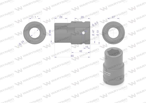 Nasadka udarowa sześciokątna 1" długa. 27 mm. CrMo. DIN 3129 Waryński